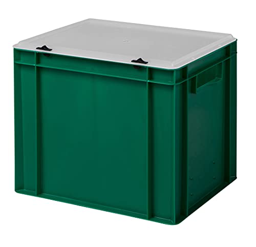 1a-TopStore Design Eurobox Stapelbox Lagerbehälter Kunststoffbox in 5 Farben und 16 Größen mit transparentem Deckel (matt) (grün, 40x30x33 cm) von 1a-TopStore