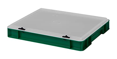 1a-TopStore Design Eurobox Stapelbox Lagerbehälter Kunststoffbox in 5 Farben und 16 Größen mit transparentem Deckel (matt) (grün, 40x30x6 cm) von 1a-TopStore