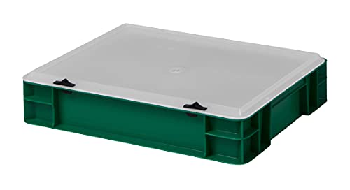 1a-TopStore Design Eurobox Stapelbox Lagerbehälter Kunststoffbox in 5 Farben und 16 Größen mit transparentem Deckel (matt) (grün, 40x30x8 cm) von 1a-TopStore