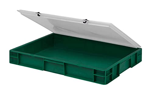 1a-TopStore Design Eurobox Stapelbox Lagerbehälter Kunststoffbox in 5 Farben und 16 Größen mit transparentem Deckel (matt) (grün, 60x40x6 cm) von 1a-TopStore