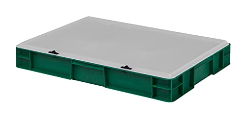 1a-TopStore Design Eurobox Stapelbox Lagerbehälter Kunststoffbox in 5 Farben und 16 Größen mit transparentem Deckel (matt) (grün, 60x40x8 cm) von 1a-TopStore