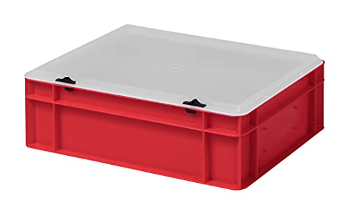 1a-TopStore Design Eurobox Stapelbox Lagerbehälter Kunststoffbox in 5 Farben und 16 Größen mit transparentem Deckel (matt) (rot, 40x30x13 cm) von 1a-TopStore