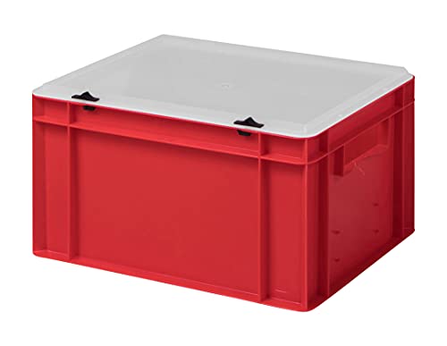 1a-TopStore Design Eurobox Stapelbox Lagerbehälter Kunststoffbox in 5 Farben und 16 Größen mit transparentem Deckel (matt) (rot, 40x30x22 cm) von 1a-TopStore