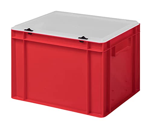 1a-TopStore Design Eurobox Stapelbox Lagerbehälter Kunststoffbox in 5 Farben und 16 Größen mit transparentem Deckel (matt) (rot, 40x30x28 cm) von 1a-TopStore