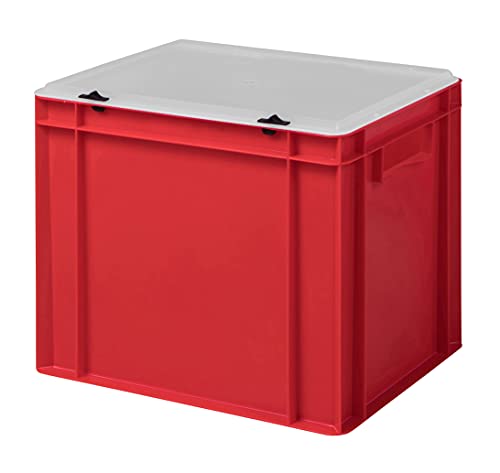 1a-TopStore Design Eurobox Stapelbox Lagerbehälter Kunststoffbox in 5 Farben und 16 Größen mit transparentem Deckel (matt) (rot, 40x30x33 cm) von 1a-TopStore