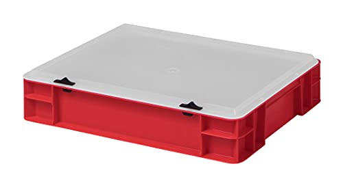 1a-TopStore Design Eurobox Stapelbox Lagerbehälter Kunststoffbox in 5 Farben und 16 Größen mit transparentem Deckel (matt) (rot, 40x30x8 cm) von 1a-TopStore