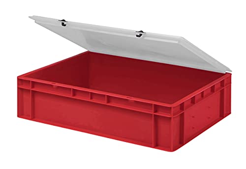 1a-TopStore Design Eurobox Stapelbox Lagerbehälter Kunststoffbox in 5 Farben und 16 Größen mit transparentem Deckel (matt) (rot, 60x40x15 cm) von 1a-TopStore