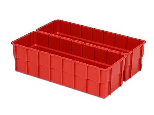 1a-TopStore Einsatzkasten Einteilungs-Set für Eurobehälter, Schubladen mit Innenmaß 362x262 mm (LxB), 102 mm hoch, verschiedene Größen/Farben (2er Set, rot) von 1a-TopStore
