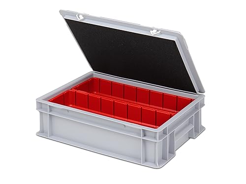 Einsatzkasten Einteilungs-Set für Eurobehälter, Schubladen mit Innenmaß 362x262 mm (LxB), 102 mm hoch, verschiedene Größen/Farben (2er Set inkl. Box + Deckel, rot) von 1a-TopStore