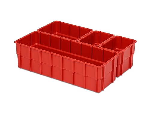 Einsatzkasten Einteilungs-Set für Eurobehälter, Schubladen mit Innenmaß 362x262 mm (LxB), 102 mm hoch, verschiedene Größen/Farben (4er Mix Set, rot) von 1a-TopStore