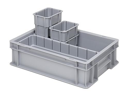 Einsatzkasten Einteilungs-Set für Eurobehälter, Schubladen mit Innenmaß 362x262 mm (LxB), 102 mm hoch, verschiedene Größen/Farben (4er Mix Set inkl. Box, grau) von 1a-TopStore