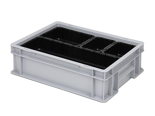 Einsatzkasten Einteilungs-Set für Eurobehälter, Schubladen mit Innenmaß 362x262 mm (LxB), 102 mm hoch, verschiedene Größen/Farben (4er Mix Set inkl. Box, schwarz) von 1a-TopStore