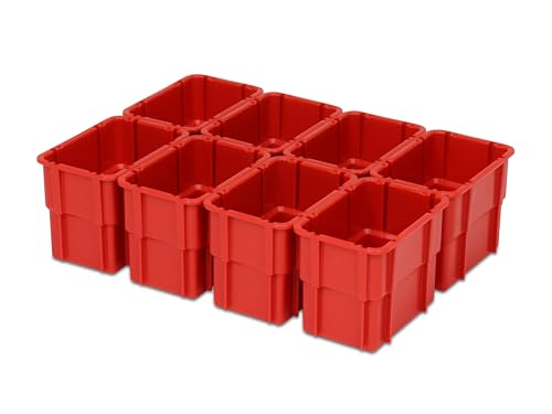 Einsatzkasten Einteilungs-Set für Eurobehälter, Schubladen mit Innenmaß 362x262 mm (LxB), 102 mm hoch, verschiedene Größen/Farben (8er Set, rot) von 1a-TopStore