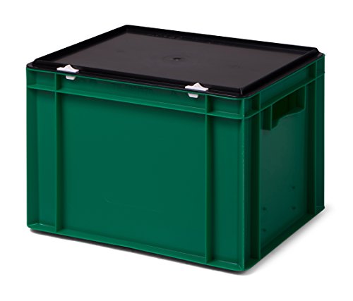 Euro-Stapelbox/Lagerbehälter KTK 4270-0, grün, mit schwarzem Verschluß-Deckel, 400x300x281 mm (LxBxH) von 1a-TopStore