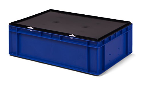 Euro-Transport-Stapelbox/Lagerbehälter, blau, mit Verschlußdeckel schwarz, 600x400x186 mm (LxBxH), 33 Liter Nutzvolumen von 1a-TopStore