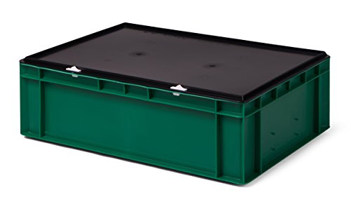 Euro-Transport-Stapelbox/Lagerbehälter, grün, mit Verschlußdeckel schwarz, 600x400x186 mm (LxBxH), 33 Liter Nutzvolumen von 1a-TopStore