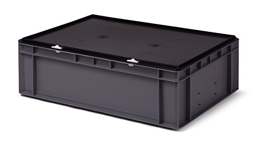 Euro-Transport-Stapelbox/Lagerbehälter, grau, mit Verschlußdeckel schwarz, 600x400x186 mm (LxBxH), 33 Liter Nutzvolumen von 1a-TopStore