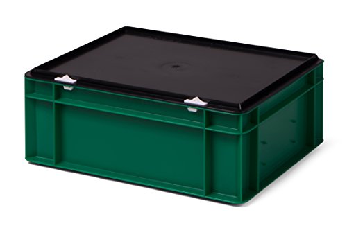 Kunststoff-Stapelbox, grün, mit schwarzem Verschlußdeckel, 400x300x156 mm (LxBxH), stabile Industrie-Ausführung! von 1a-TopStore