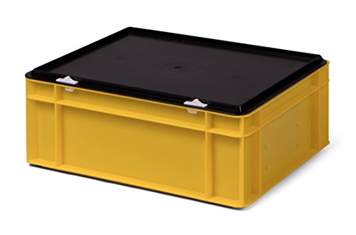 Kunststoff-Stapelbox/Lagerbehälter, gelb, mit schwarzem Verschlußdeckel, 400x300x156 mm (LxBxH), stabile Industrie-Ausführung! von 1a-TopStore