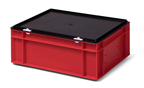 Kunststoff-Stapelbox / Lagerbehälter, rot, mit schwarzem Verschlußdeckel, 400x300x156 mm (LxBxH), stabile Industrie-Ausführung! von 1a-TopStore