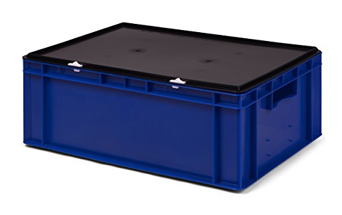 Lagerbehälter/Euro-Transport-Stapelbox KTK 600/210-0, blau, mit Verschlußdeckel schwarz, 600x400x221 mm (LxBxH), aus PP, von 1a-TopStore