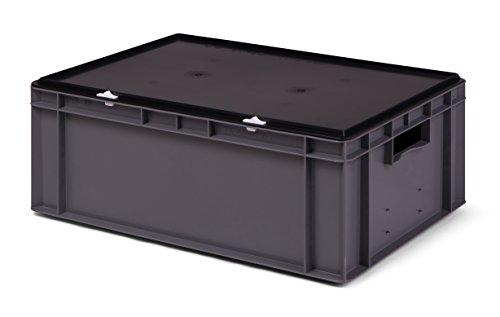Lagerbehälter/Euro-Transport-Stapelbox K-TK 600/210-0, grau, mit Verschlußdeckel schwarz, 600x400x221 mm (LxBxH), aus PP. 40 Liter Nutzvolumen von 1a-TopStore