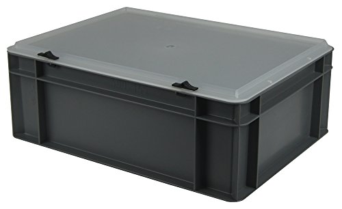 Multi-Use Stapelbehälter BiCo grau, mit transparentem Verschlussdeckel, 400x300x131 mm (LxBxH), aus PP, 10 Liter Volumen von 1a-TopStore