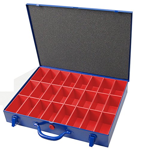 Profi-Stahlbech-Sortimentskoffer blau, mit 24 roten Einsatzkästen 108x54x63 mm (LxbxH) von 1a-TopStore