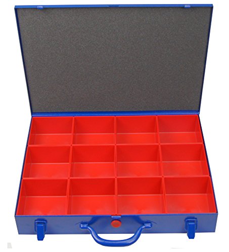 Profi-Stahlbech-Sortimentskoffer blau mit 12 roten Einsatzkästen 108x108x63 mm (LxbxH) von 1a-TopStore