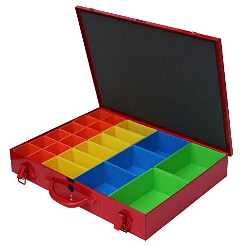 Profi Stahlblech Sortimentskasten Z2, mit 23 Einsätzen, 437x330x68mm (LxBxT), rot (RAL 3000), mit Spannverschluß und Deckelsicherung von 1a-TopStore