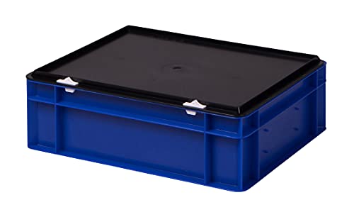 1a-TopStore Stabile Profi Aufbewahrungsbox Stapelbox Eurobox Stapelkiste mit Deckel, Kunststoffkiste lieferbar in 5 Farben und 21 Größen für Industrie, Gewerbe, Haushalt (blau, 40x30x13 cm) von 1a-TopStore