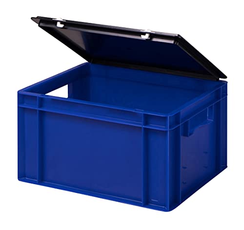 1a-TopStore Stabile Profi Aufbewahrungsbox Stapelbox Eurobox Stapelkiste mit Deckel, Kunststoffkiste lieferbar in 5 Farben und 21 Größen für Industrie, Gewerbe, Haushalt (blau, 40x30x22 cm) von 1a-TopStore