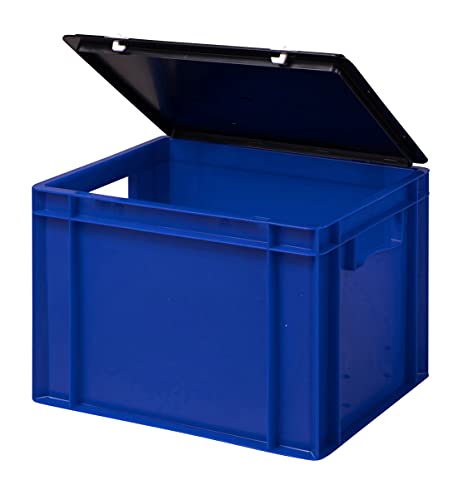 1a-TopStore Stabile Profi Aufbewahrungsbox Stapelbox Eurobox Stapelkiste mit Deckel, Kunststoffkiste lieferbar in 5 Farben und 21 Größen für Industrie, Gewerbe, Haushalt (blau, 40x30x28 cm) von 1a-TopStore