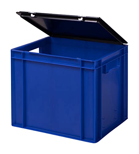 1a-TopStore Stabile Profi Aufbewahrungsbox Stapelbox Eurobox Stapelkiste mit Deckel, Kunststoffkiste lieferbar in 5 Farben und 21 Größen für Industrie, Gewerbe, Haushalt (blau, 40x30x33 cm) von 1a-TopStore