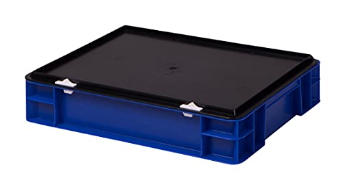 1a-TopStore Stabile Profi Aufbewahrungsbox Stapelbox Eurobox Stapelkiste mit Deckel, Kunststoffkiste lieferbar in 5 Farben und 21 Größen für Industrie, Gewerbe, Haushalt (blau, 40x30x8 cm) von 1a-TopStore