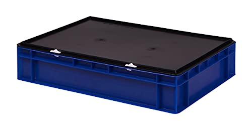 1a-TopStore Stabile Profi Aufbewahrungsbox Stapelbox Eurobox Stapelkiste mit Deckel, Kunststoffkiste lieferbar in 5 Farben und 21 Größen für Industrie, Gewerbe, Haushalt (blau, 60x40x13 cm) von 1a-TopStore