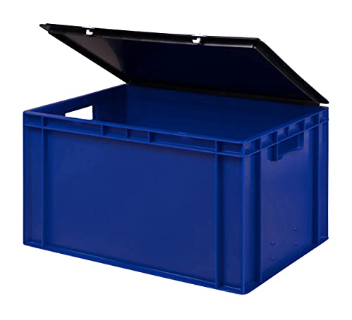 1a-TopStore Stabile Profi Aufbewahrungsbox Stapelbox Eurobox Stapelkiste mit Deckel, Kunststoffkiste lieferbar in 5 Farben und 21 Größen für Industrie, Gewerbe, Haushalt (blau, 60x40x33 cm) von 1a-TopStore