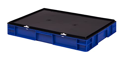 1a-TopStore Stabile Profi Aufbewahrungsbox Stapelbox Eurobox Stapelkiste mit Deckel, Kunststoffkiste lieferbar in 5 Farben und 21 Größen für Industrie, Gewerbe, Haushalt (blau, 60x40x8 cm) von 1a-TopStore