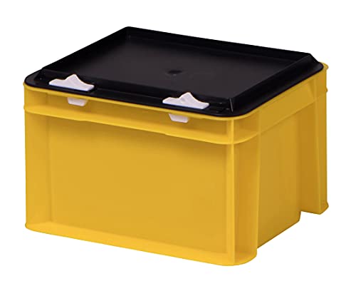 1a-TopStore Stabile Profi Aufbewahrungsbox Stapelbox Eurobox Stapelkiste mit Deckel, Kunststoffkiste lieferbar in 5 Farben und 21 Größen für Industrie, Gewerbe, Haushalt (gelb, 20x15x13 cm) von 1a-TopStore