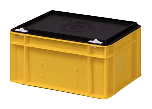 1a-TopStore Stabile Profi Aufbewahrungsbox Stapelbox Eurobox Stapelkiste mit Deckel, Kunststoffkiste lieferbar in 5 Farben und 21 Größen für Industrie, Gewerbe, Haushalt (gelb, 30x20x15 cm) von 1a-TopStore