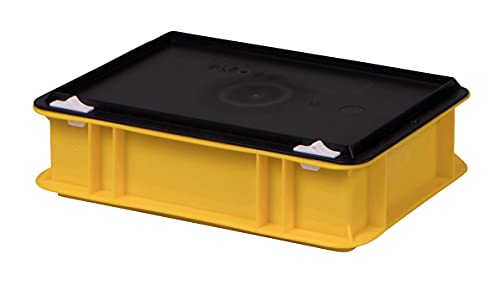 1a-TopStore Stabile Profi Aufbewahrungsbox Stapelbox Eurobox Stapelkiste mit Deckel, Kunststoffkiste lieferbar in 5 Farben und 21 Größen für Industrie, Gewerbe, Haushalt (gelb, 30x20x8 cm) von 1a-TopStore