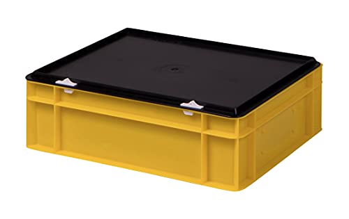 1a-TopStore Stabile Profi Aufbewahrungsbox Stapelbox Eurobox Stapelkiste mit Deckel, Kunststoffkiste lieferbar in 5 Farben und 21 Größen für Industrie, Gewerbe, Haushalt (gelb, 40x30x13 cm) von 1a-TopStore