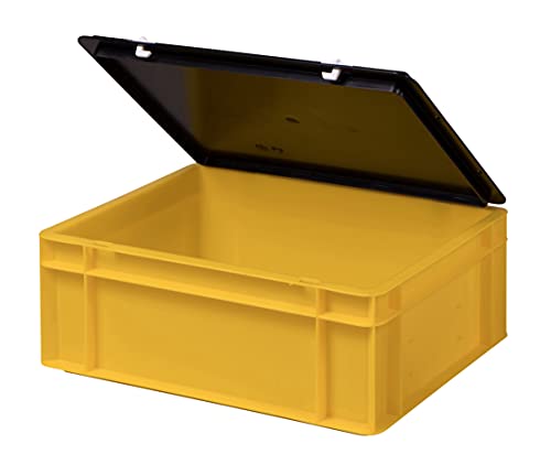 1a-TopStore Stabile Profi Aufbewahrungsbox Stapelbox Eurobox Stapelkiste mit Deckel, Kunststoffkiste lieferbar in 5 Farben und 21 Größen für Industrie, Gewerbe, Haushalt (gelb, 40x30x15 cm) von 1a-TopStore