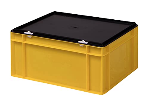 1a-TopStore Stabile Profi Aufbewahrungsbox Stapelbox Eurobox Stapelkiste mit Deckel, Kunststoffkiste lieferbar in 5 Farben und 21 Größen für Industrie, Gewerbe, Haushalt (gelb, 40x30x18 cm) von 1a-TopStore