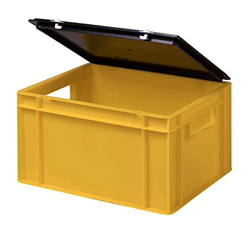 1a-TopStore Stabile Profi Aufbewahrungsbox Stapelbox Eurobox Stapelkiste mit Deckel, Kunststoffkiste lieferbar in 5 Farben und 21 Größen für Industrie, Gewerbe, Haushalt (gelb, 40x30x22 cm) von 1a-TopStore
