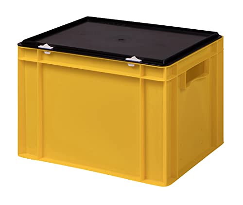 1a-TopStore Stabile Profi Aufbewahrungsbox Stapelbox Eurobox Stapelkiste mit Deckel, Kunststoffkiste lieferbar in 5 Farben und 21 Größen für Industrie, Gewerbe, Haushalt (gelb, 40x30x28 cm) von 1a-TopStore
