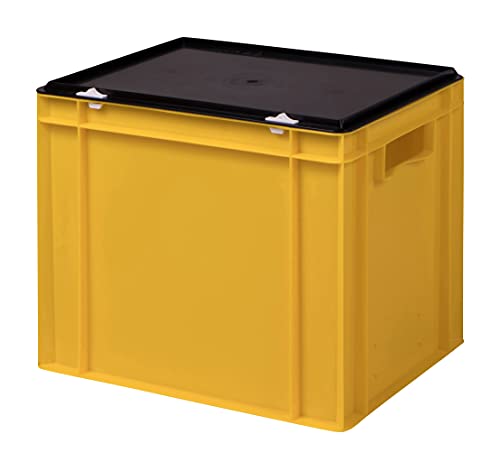 1a-TopStore Stabile Profi Aufbewahrungsbox Stapelbox Eurobox Stapelkiste mit Deckel, Kunststoffkiste lieferbar in 5 Farben und 21 Größen für Industrie, Gewerbe, Haushalt (gelb, 40x30x33 cm) von 1a-TopStore