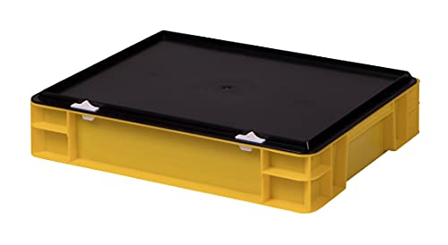 1a-TopStore Stabile Profi Aufbewahrungsbox Stapelbox Eurobox Stapelkiste mit Deckel, Kunststoffkiste lieferbar in 5 Farben und 21 Größen für Industrie, Gewerbe, Haushalt (gelb, 40x30x8 cm) von 1a-TopStore