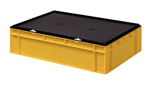 1a-TopStore Stabile Profi Aufbewahrungsbox Stapelbox Eurobox Stapelkiste mit Deckel, Kunststoffkiste lieferbar in 5 Farben und 21 Größen für Industrie, Gewerbe, Haushalt (gelb, 60x40x15 cm) von 1a-TopStore