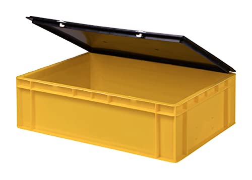 1a-TopStore Stabile Profi Aufbewahrungsbox Stapelbox Eurobox Stapelkiste mit Deckel, Kunststoffkiste lieferbar in 5 Farben und 21 Größen für Industrie, Gewerbe, Haushalt (gelb, 60x40x18 cm) von 1a-TopStore